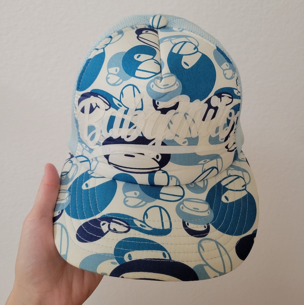 A Bathing Ape BAPE X Sanrio Baby Milo Blue Camo Snapback Trucker Hat